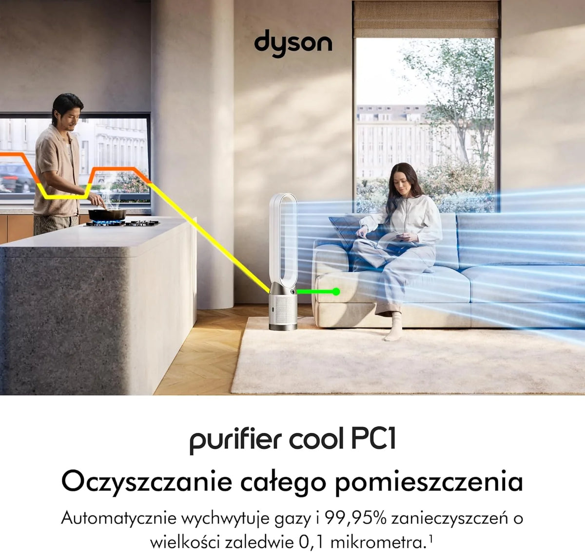 Dyson Purifier Cool PC1, Purificador de Ar e Ventilador Potente (Branco/Branco)