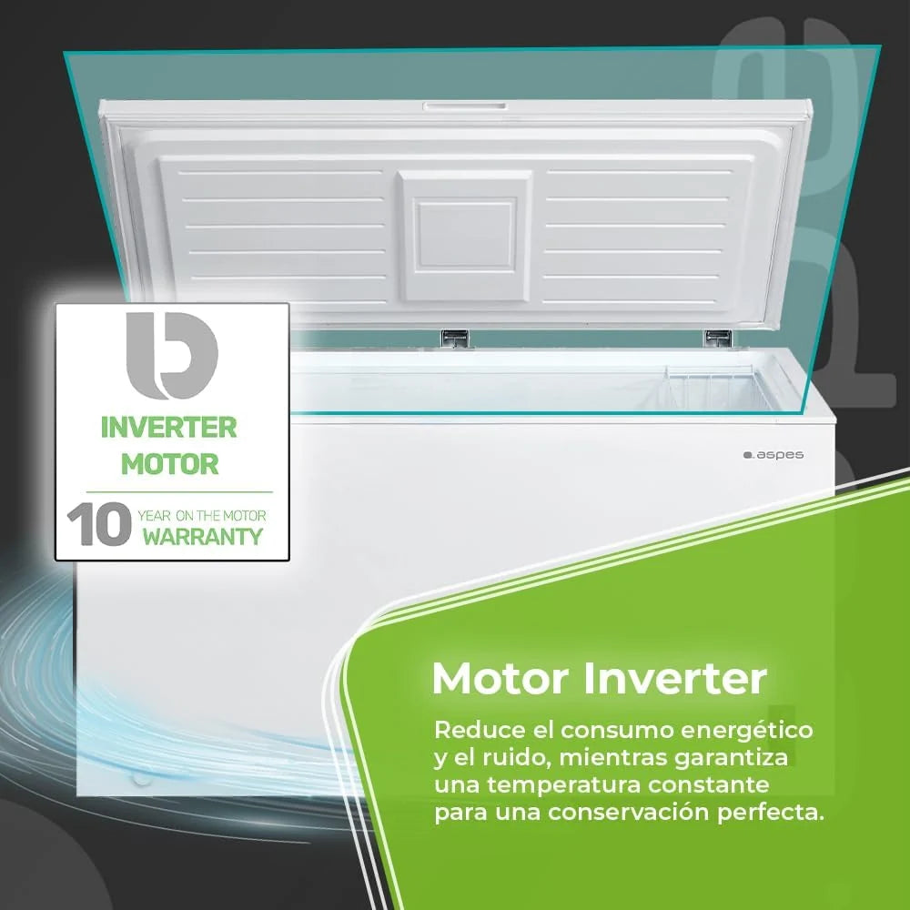 Aspes Congelador Horizontal Branco ACHH4500EDC. Capacidade 418 Litros, Dual Cooling, 2 Cestos, Baixo Nível de Ruído, Eficiência Energética Classe E