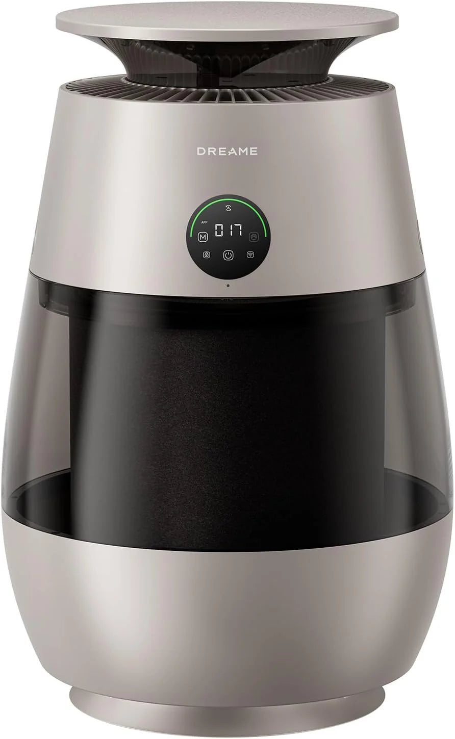DREAME AP10 Purificador de Ar para Casas com Animais de Estimação, Sistema 360° de Alta Pressão Negativa, Purificação em 5 Etapas que Captura Pelos e Odores, Transparente, Tampa Curva, Luz Ecológica, Controle por Aplicativo