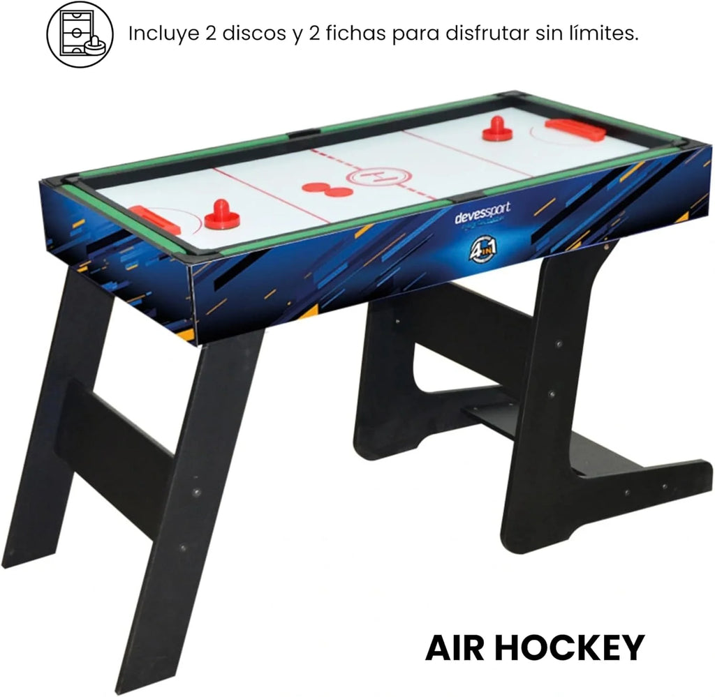 DEVESSPORT Multijogo Dobrável 4 em 1 Sport Arena | Pebolim, Bilhar, Air Hockey e Tênis de Mesa | Mesa de Jogos Dobrável com Acessórios Inclusos