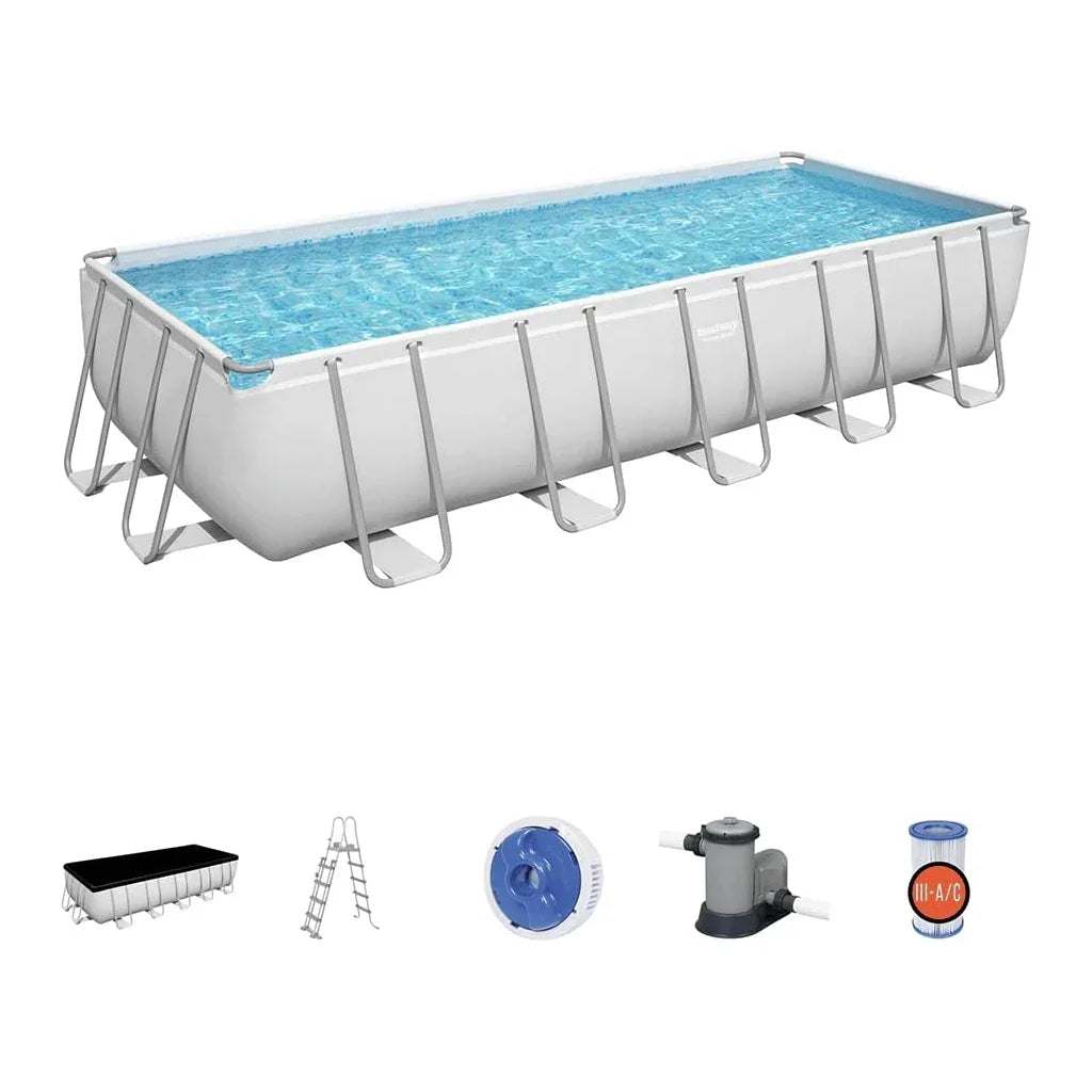 Piscina Estrutural Bestway 5611Z Power Steel 2025 Kit Completo com Bomba Filtrante 640 x 274 x 132 cm, Cinza Claro