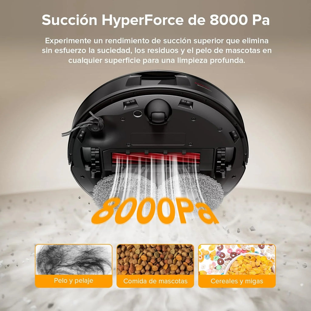 roborock Robô Aspirador Q Revo Master, 8000Pa de Sucção, Duas Esfregonas Giratórias e Eleváveis, Escovas Anti-emaranhamento, Tecnologia Reativa para Evitar Obstáculos, Navegação e Mapeamento, Preto