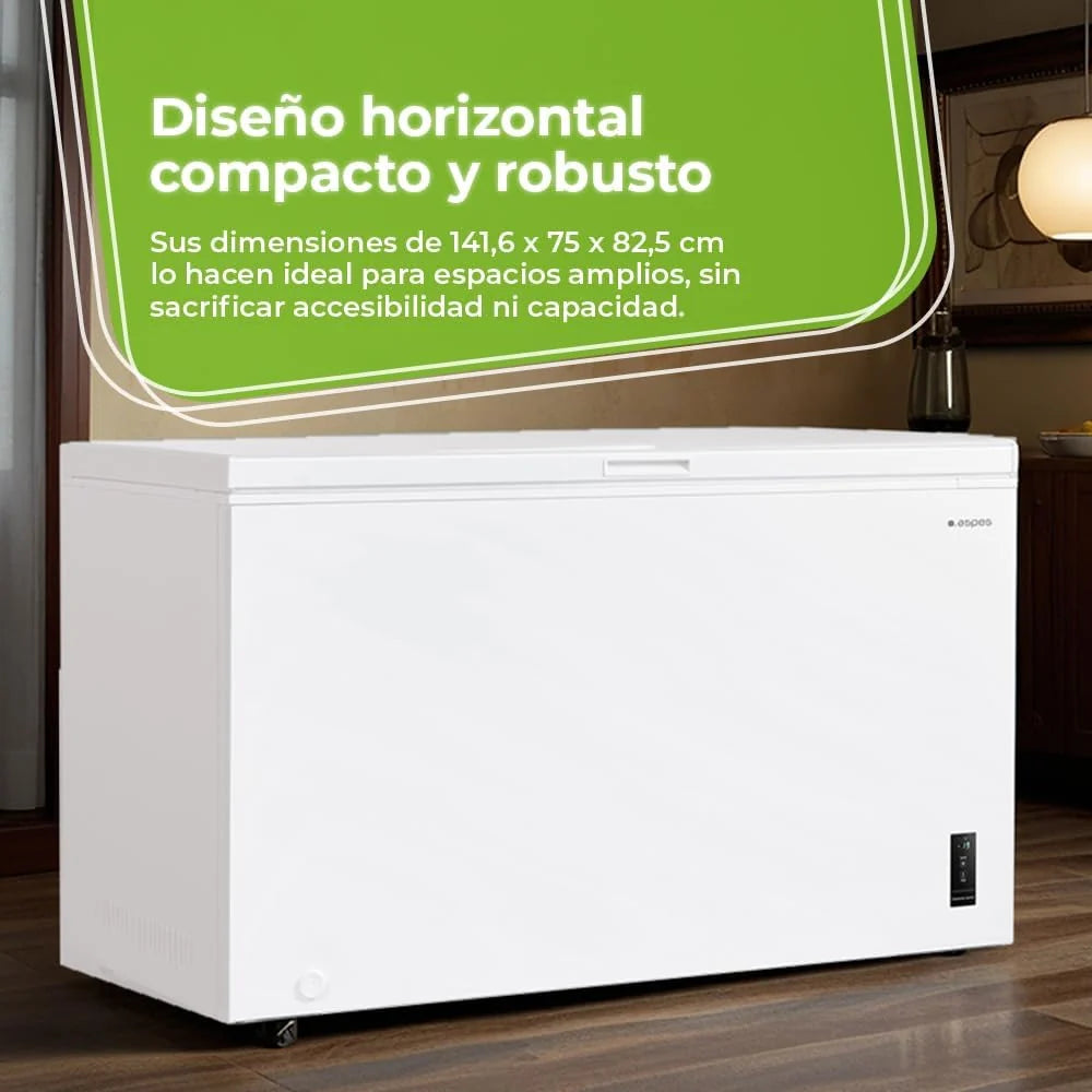 Aspes Congelador Horizontal Branco ACHH4500EDC. Capacidade 418 Litros, Dual Cooling, 2 Cestos, Baixo Nível de Ruído, Eficiência Energética Classe E