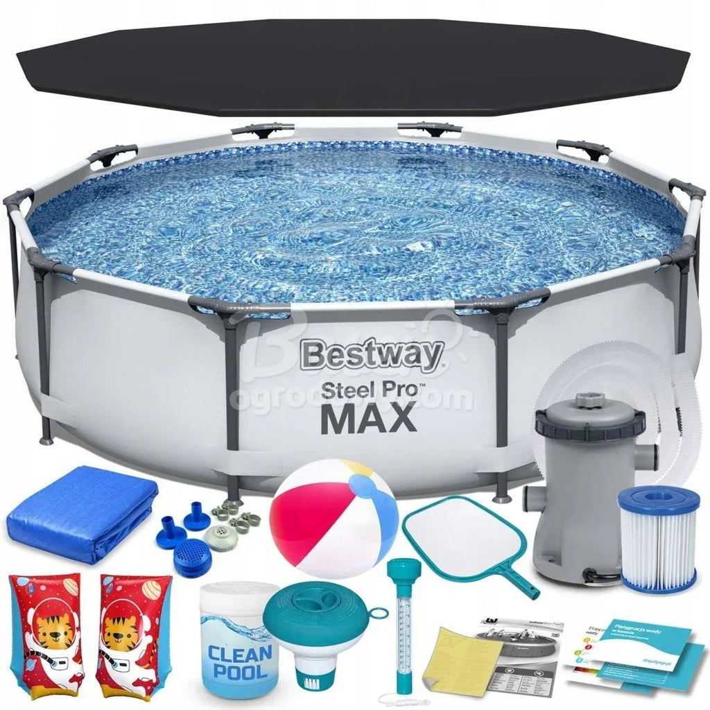 PISCINA DE ESTRUTURA METÁLICA DE JARDIM COM BOMBA 305 X 76 CM CONJUNTO COMPLETO 18 EM 1 BESTWAY