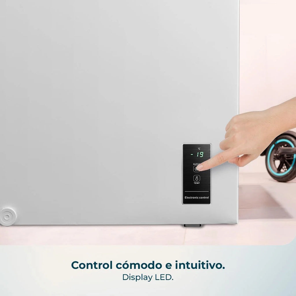 Cecotec Congelador Horizontal 143L Bolero CoolMarket Chest 143P Branco E. Cesto com Alças, Controlo Eletrónico LED, UltraContact D-Cool, Função Dupla, Porta ZeroG (80º-30º), Congelação Rápida, Compacto