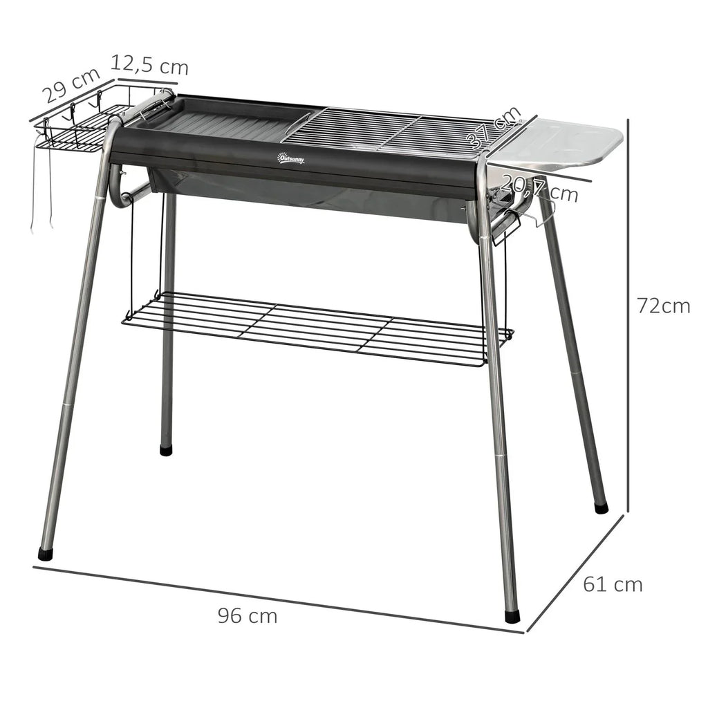 Churrasqueira a Carvão Outsunny Aço Inoxidável Metal 96x61x72 cm Preto