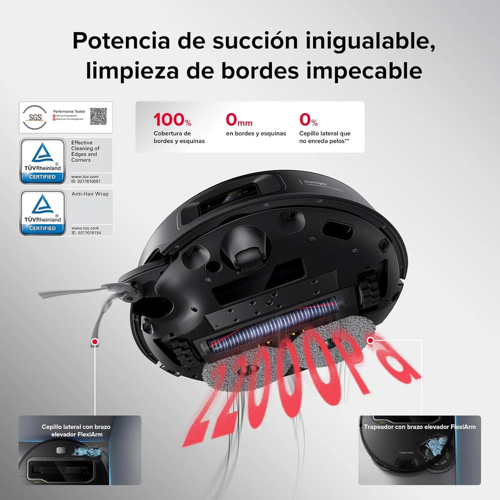 Roborock Saros Z70 Robô Aspirador com Braço Mecânico OmniGrip Dobrável de 5 Eixos, Sucção de 22000 Pa, Sistema Duplo Antiemaranhamento, Design Ultrafino de 7,98 cm e Desvio de 108 Tipos de Obstáculos, Preto