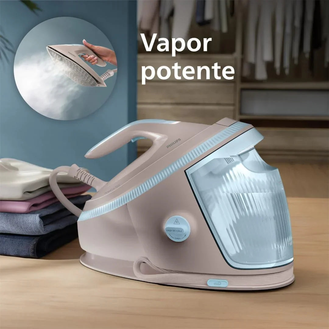 Centro de Engomar Philips PerfectCare Série 7000 – Jato de Vapor 600 g, Pressão de 8,5 Bar, OptimalTEMP, Base SteamGlide Elite, Reservatório Removível 1,5L, Engomar Vertical, Easy De-Calc (PSG7200/60)