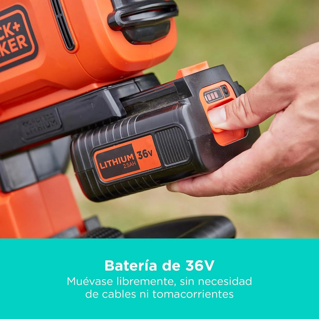 BLACK+DECKER Soprador, Aspirador e Triturador de Folhas sem Fio de 36V, com Saco Coletor de 45L e Bateria de Lítio de 2.5Ah, BCBLV3625L1-QW
