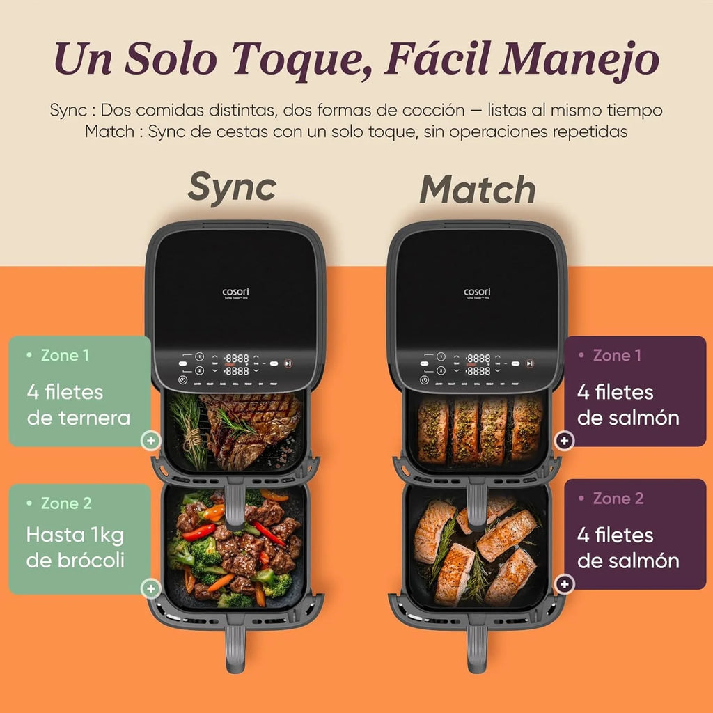 Cosori Turbo Tower Fritadeira de Ar 10,8L com Cestas Verticais, Cozedura em 3 Níveis que Poupa Espaço, 2630 W, 6 funções, 2 Motores DC, Mais de 50 Receitas Completas Online