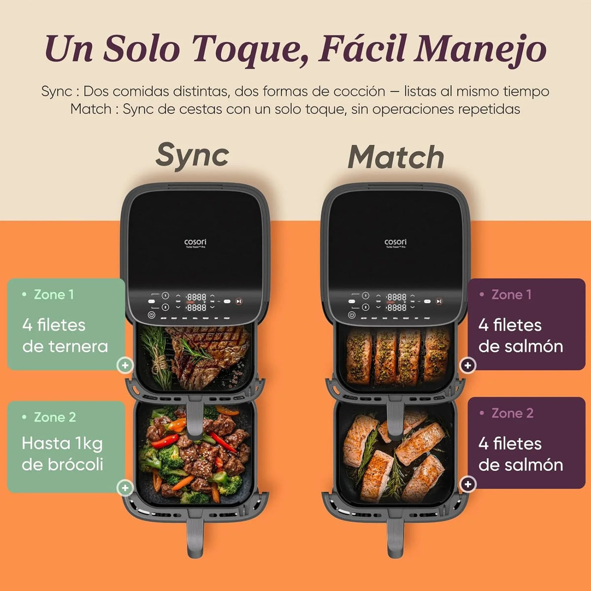 Cosori Turbo Tower Fritadeira de Ar 10,8L com Cestas Verticais, Cozedura em 3 Níveis que Poupa Espaço, 2630 W, 6 funções, 2 Motores DC, Mais de 50 Receitas Completas Online