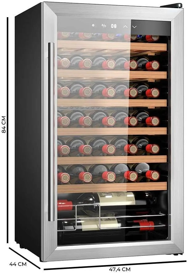 Cecotec Adega 34 garrafas Bolero grandsommelier 34030 inox compressor, 80 L, Refrigeração por compressor, Temperatura ajustável de 5 a 18ºC, Controlo tátil, Ecrã, LED interior.