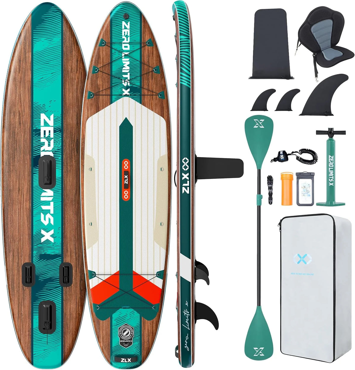 Prancha de Remo Inflável ZLX com Assento, 320 cm, para Adultos, Ideal para Iniciantes, Ampla e Estável, Antiderrapante