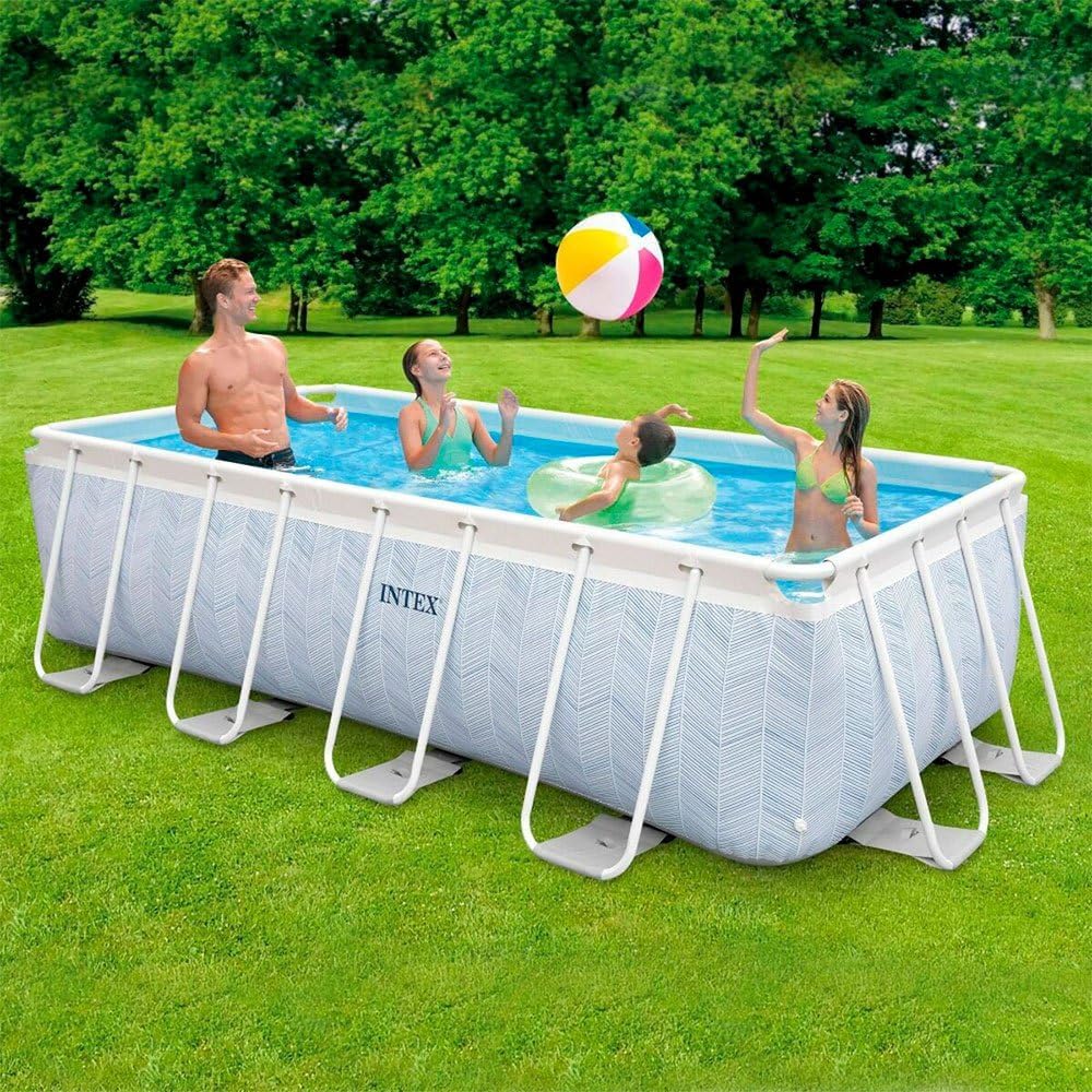 Piscina Retangular Intex Chevron Prism Frame Premium, Medidas 400x200x100cm, Capacidade 6.836 litros, Material Resistente de Camada Tripla, Inclui: filtro e Escada (55259)