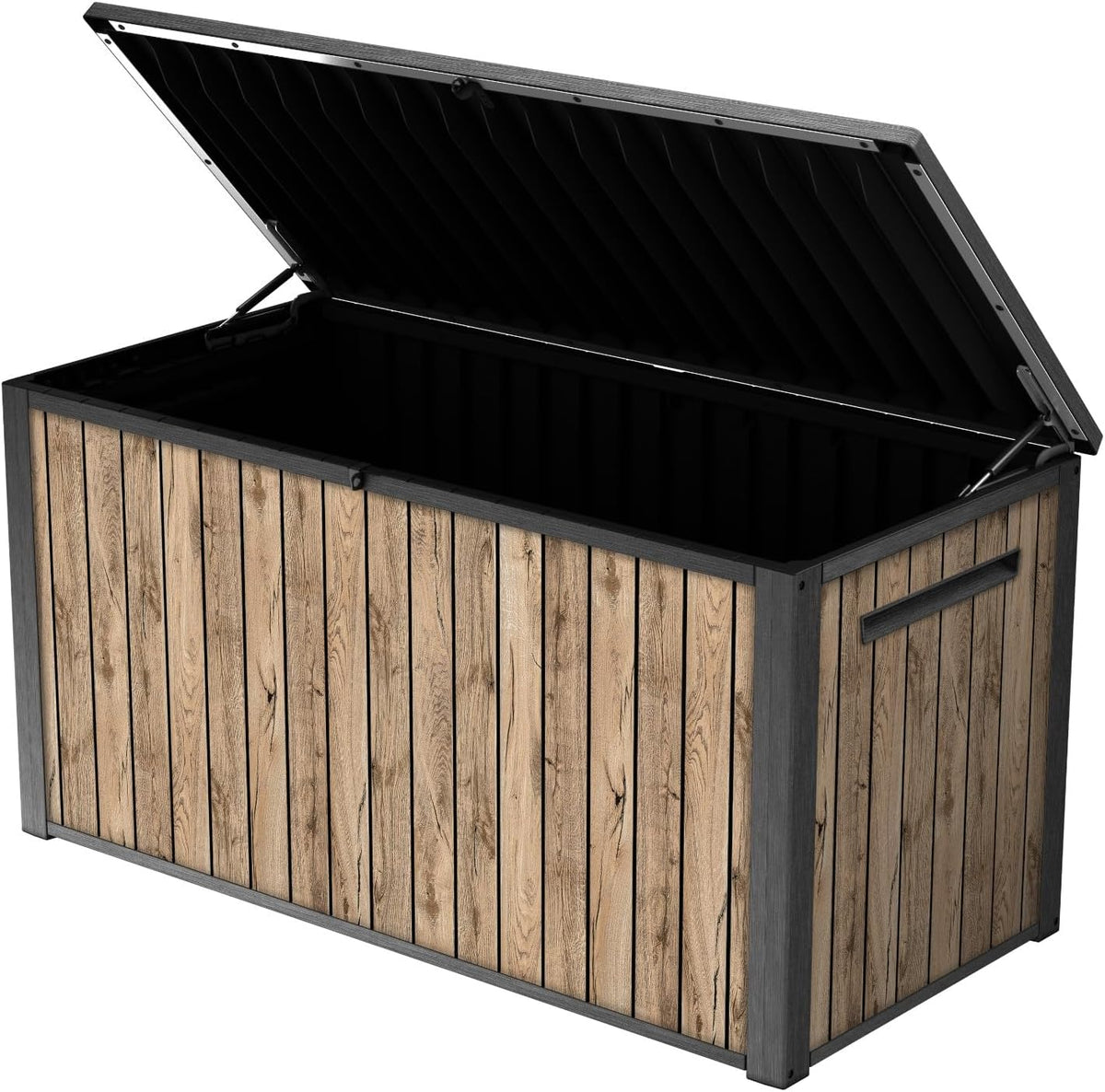 Keter Baú de Jardim Sierra 643L, 144 x 67 x 73 cm, Plástico com Aparência de Madeira (Pinho), Tampa com Molas a Gás, Pode Ser Trancado