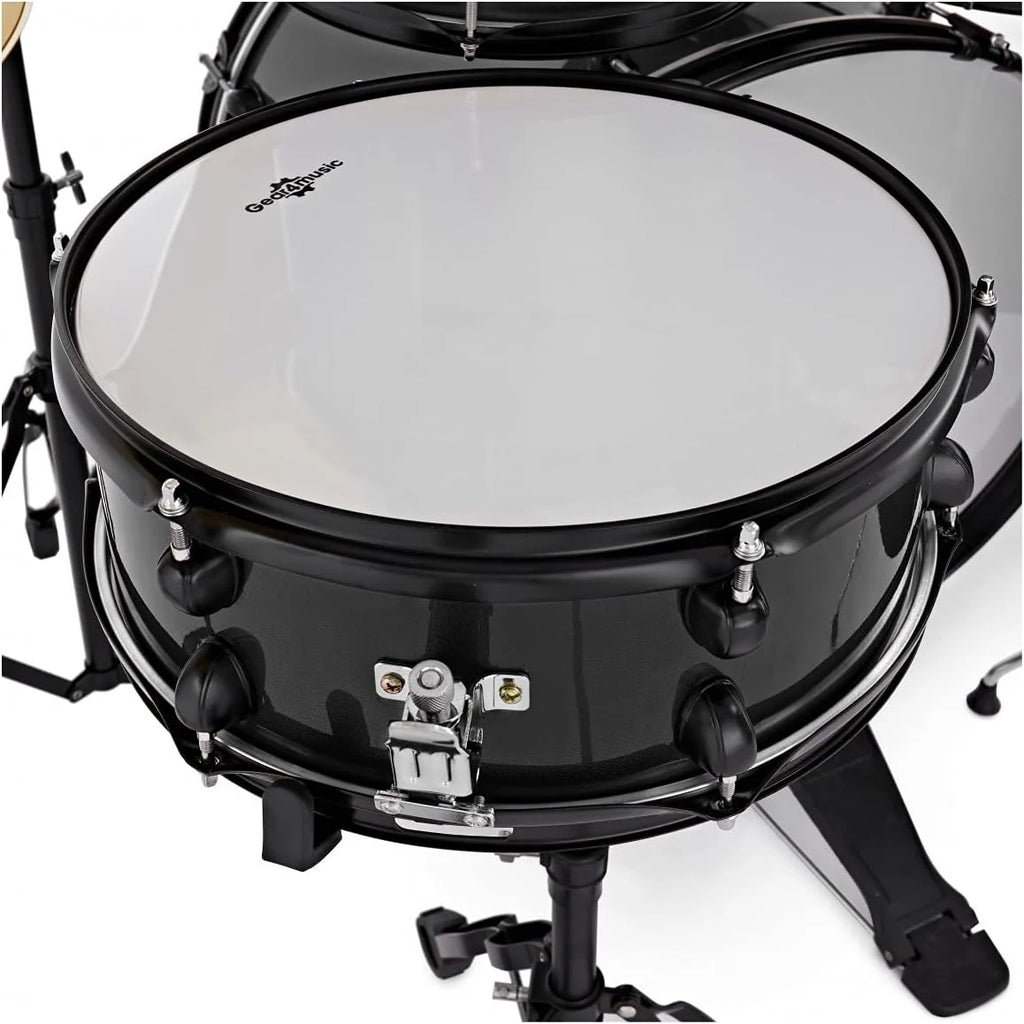 Gear4music BDK-1 Kit de Bateria Compacta Completa para Iniciantes - Bateria Acústica de 5 Peças, Pratos, Pedal de Bumbo, Banco e Baquetas - Preto
