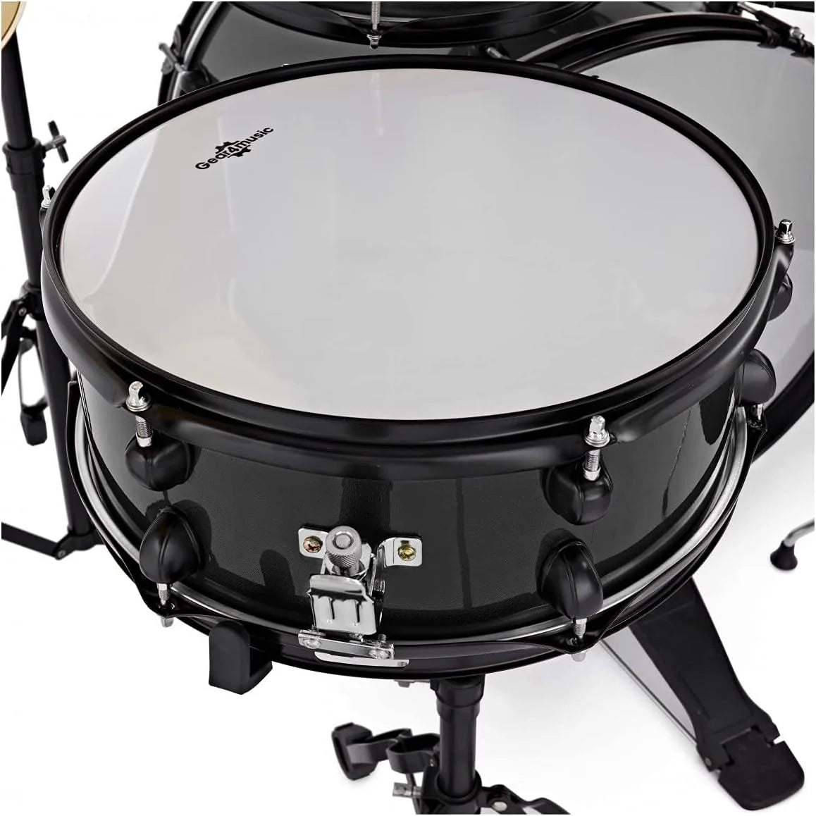 Gear4music BDK-1 Kit de Bateria Compacta Completa para Iniciantes - Bateria Acústica de 5 Peças, Pratos, Pedal de Bumbo, Banco e Baquetas - Preto