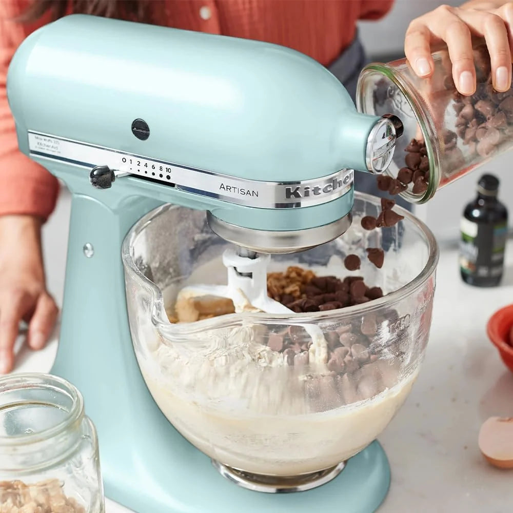 Batedeira KitchenAid Artisan - Robô de Cozinha com Cabeça Inclinável - Batedeira de Massa com 5 Acessórios - Batedeira de Reposteria com 2 Tigelas de Aço Inoxidável - 4,8 L e 3 L - Azul-gelo