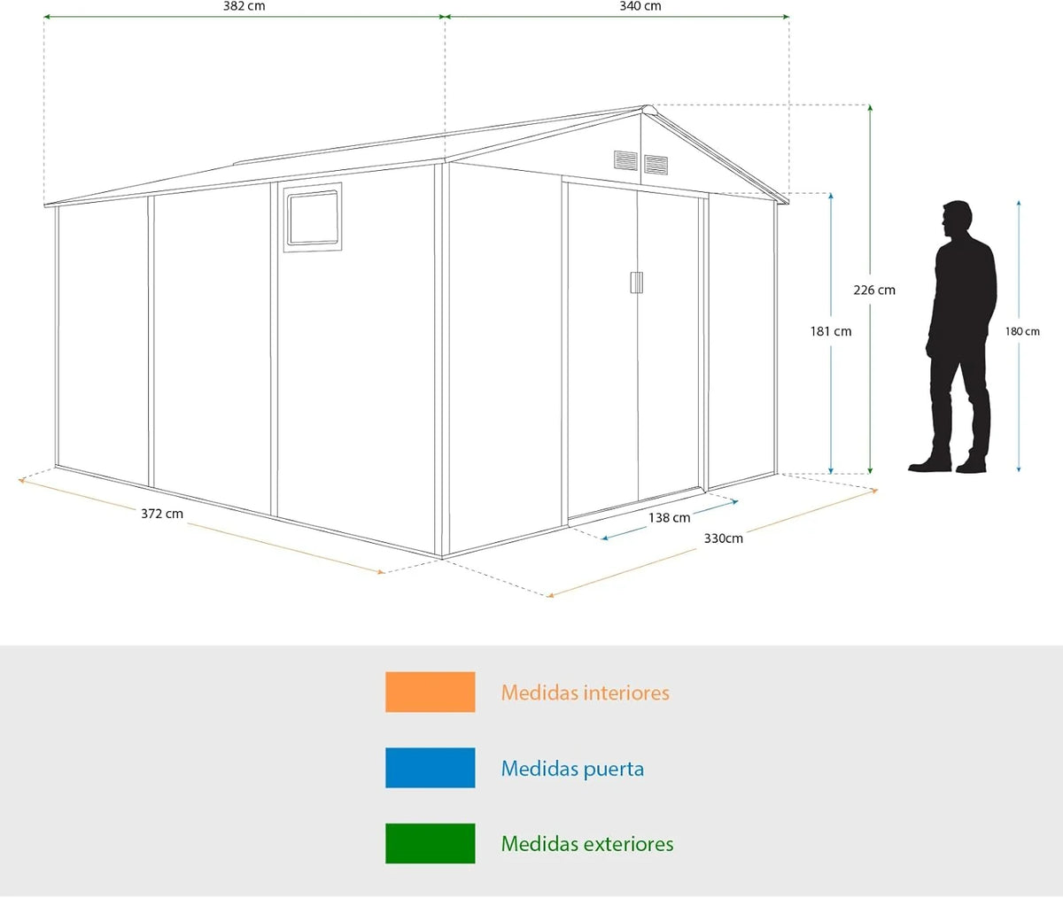Gardiun Galpão de Metal Surrey 13 m2 Externo 340x382x226 cm de Aço com Janela Lateral e Efeito de Grãos de Madeira