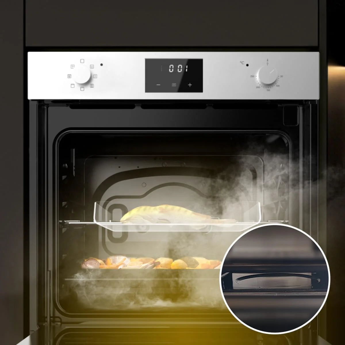 Cecotec Forno Embutível Multifunção 70L Bolero Hexa M226001 Linha A. 2800W, 7 Funções, Display, Base a Vapor XXL, Assistência a Vapor, Limpeza a Vapor Fácil, Ventilador de Arrefecimento, Modo Eco, Modo Convecção, Modo Grelhador