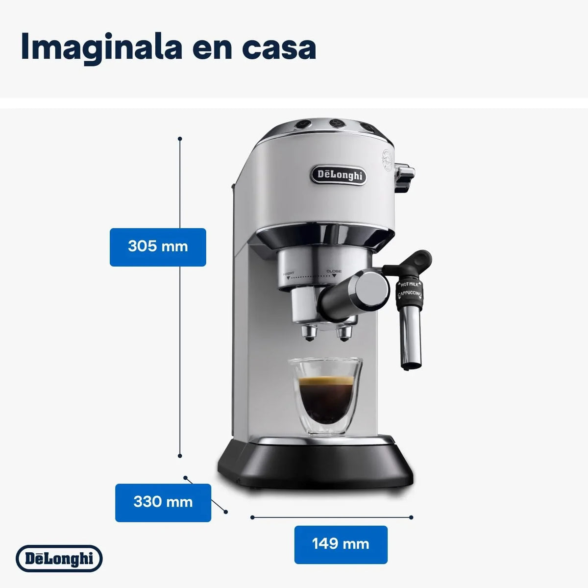 De'Longhi Dedica – Cafeteira de Bomba em Aço Inoxidável para Café Moído ou Saquetas, Espresso e Cappuccino, Reservatório de 1.3 Litros, Sistema Anti-pingo, Modelo EC685.M, Cor Metal