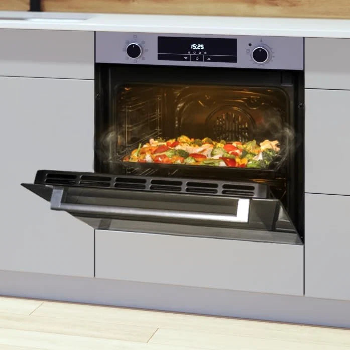 Cecotec Forno Multifunções Integrável 60cm Bolero Hexa M226000 Glass Grey A. 2800W, 72L, 7 Funções, Modo Grelhador, Grelhador Ventilado, Modo Convecção, Descongelar, Steam Base X2, Steam EasyClean e Assist