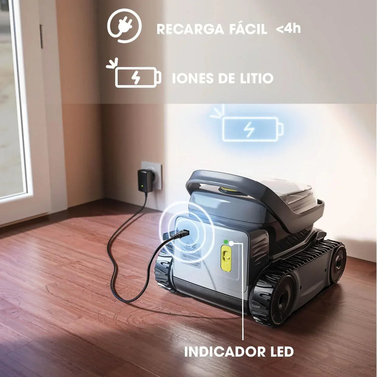 Robô de Limpeza Automático para Piscinas ZODIAC Pixel OP 32 para Piscinas até 8 x 4 m. Bateria de Lítio, Ciclo de 2h, Filtração Fina, Janela Transparente para Observar a Sujeira