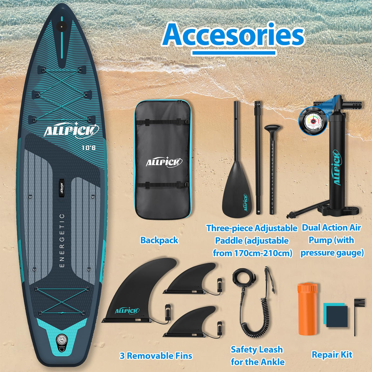 2026 Prancha de Paddle Surf Inflável ALLPICK Premium (Verde Premium) – Kit Completo com Suporte Universal para Câmera, Remo Ajustável, para Iniciantes e Avançados, Capacidade 180 kg