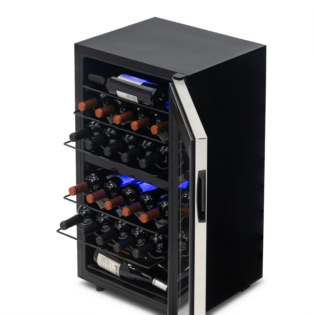 Newair® 2026 Refrigerador de Vinhos Freestanding – 28 Garrafas (48 cm), Duas Zonas, Aço Inoxidável