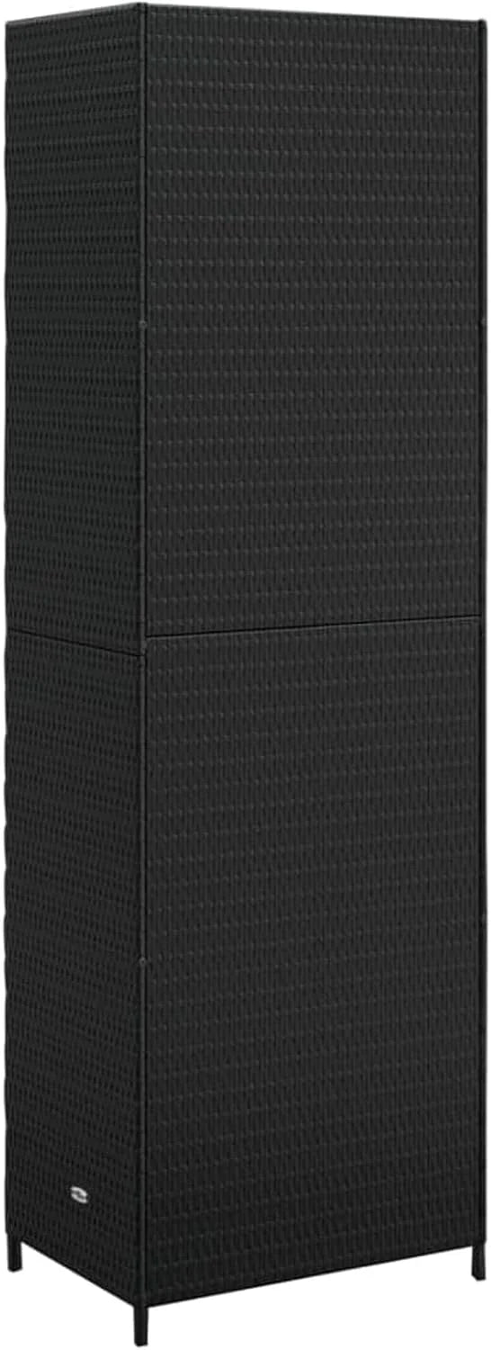 Armário de armazenamento de jardim em vime PE preto, baús de jardim externos 59x40x180 cm