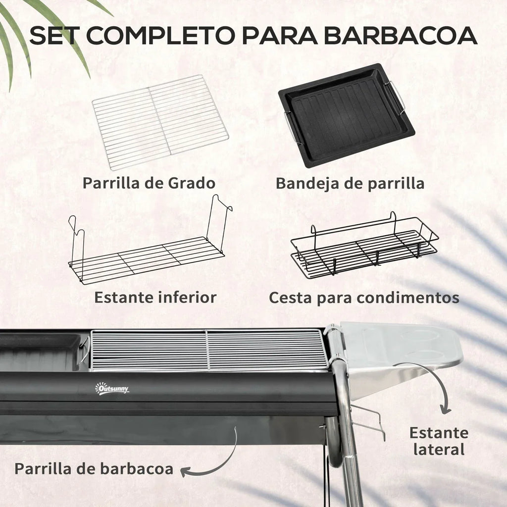 Churrasqueira a Carvão Outsunny Aço Inoxidável Metal 96x61x72 Cm Preto