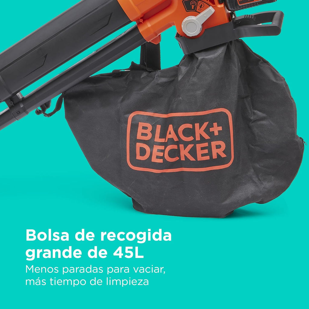 BLACK+DECKER Soprador, Aspirador e Triturador de Folhas sem Fio de 36V, com Saco Coletor de 45L e Bateria de Lítio de 2.5Ah, BCBLV3625L1-QW