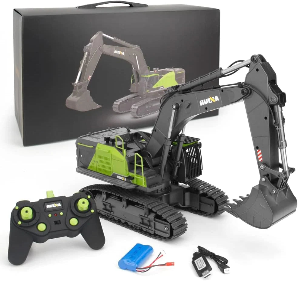 Escavadeira Brinquedo Grande 1:14, Escavadeira de Brinquedo 22 Canais com Funções Completas, Escavadeira de Controle Remoto RC +2 Baterias+3 Acessórios, Brinquedo de Pá RC, Brinquedo de Guindaste para Crianças de 4 6 8 10 14+ Anos