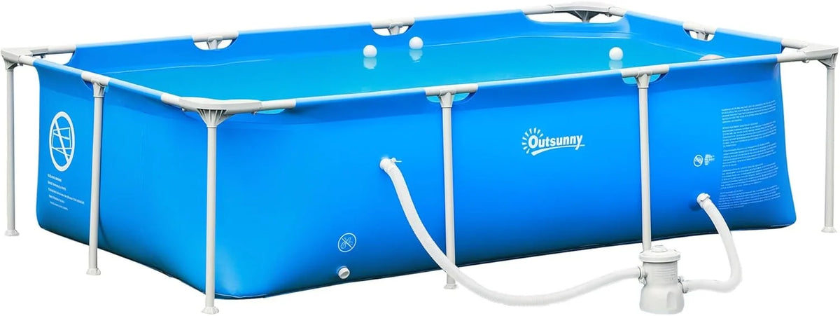 Outsunny Piscina Desmontável Tubular 252x152x65 cm com Bomba Filtrante de Cartucho 1200L/H Piscina Retangular Exterior para Adultos e Crianças 2163L Azul