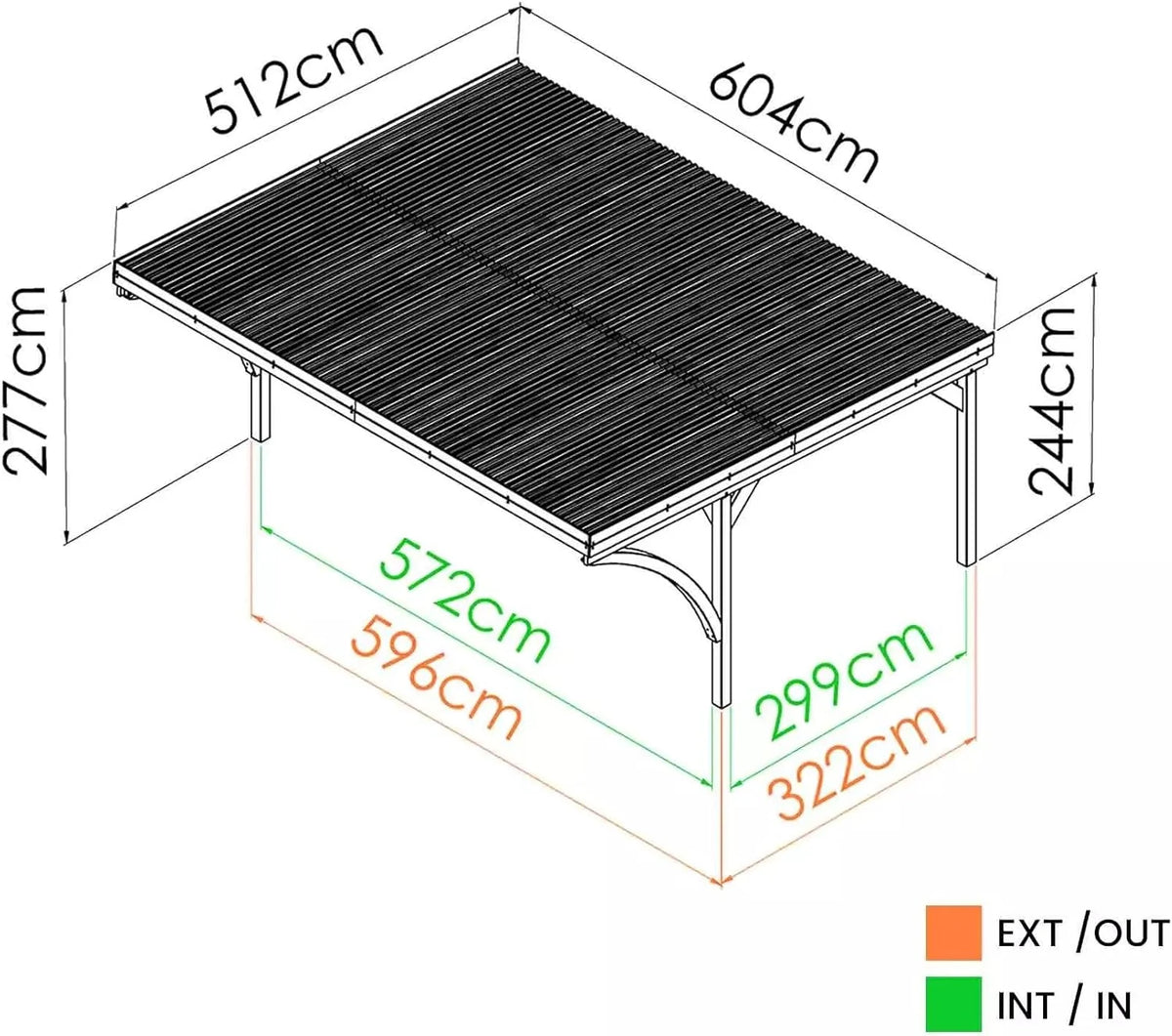 Forest Style - Garagem Dupla Victor Modern 30,9 m² (6,02 x 5,11 x 2,52 m) – Madeira de Pinus Tratada – Cobertura de Policarbonato – Estacionamento Coberto para 2 Carros – Estrutura Robusta e Durável