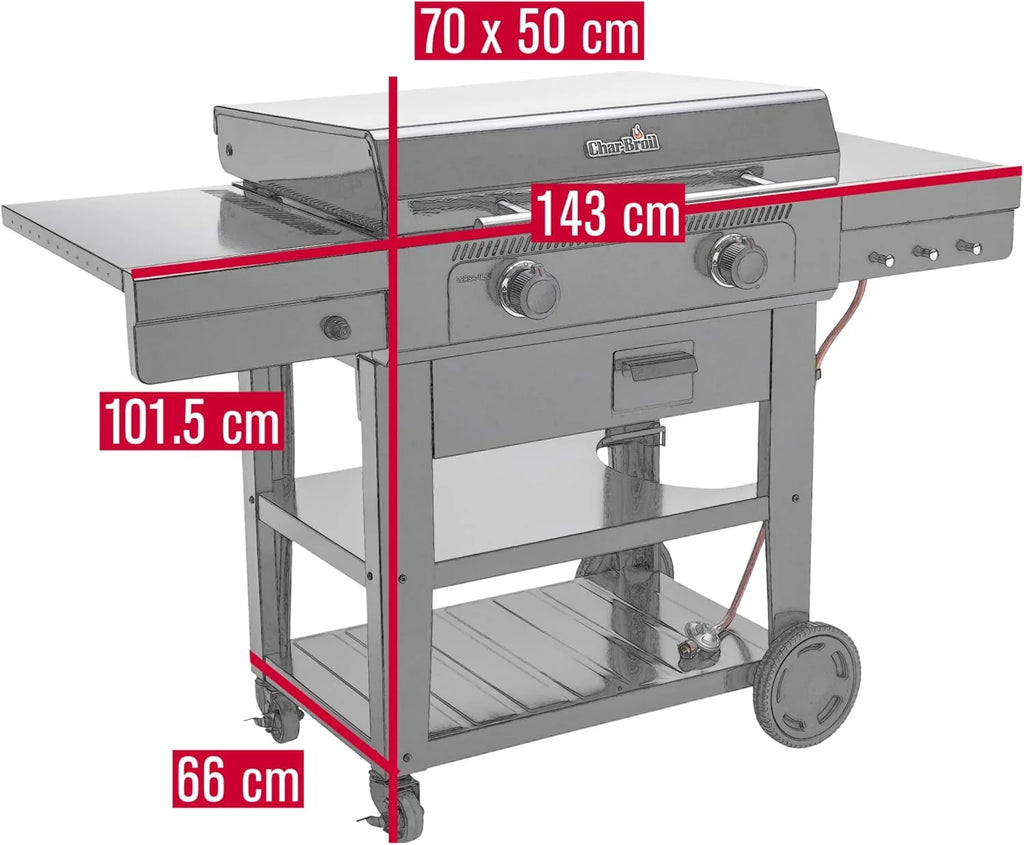 Churrasqueira a Gás Versa-Tile Char-Broil, Plancha a Gás 2 Zonas, Superfície de Cozedura: 70 x 50 cm, Sistema de Módulos 3 em 1: Plancha, Grelha e Forno para Pizza