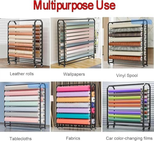 Textile Fabric Roll Storage Rack, Heavy-Duty Steel Mobile Organizer for Wallpaper and Media Film, Commercial Vinyl Storage Cart
