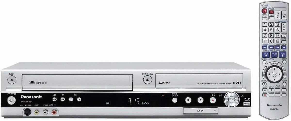 Panasonic DMR-ES35 Gravador de DVD + Videocassete VHS - Leitores e gravadores de DVD (JPEG/TIFF, 33 W, 13.5 W, Preto, Prata, 6800 g, XP,SP,LP,EP)
