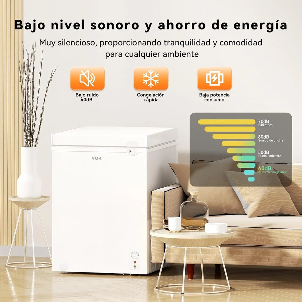 VOK Freezer Horizontal 194 L Largura 81,8 cm - Função Dupla, Congelamento Rápido, Luz LED, Trava de Segurança, Autonomia de 23 h, Branco