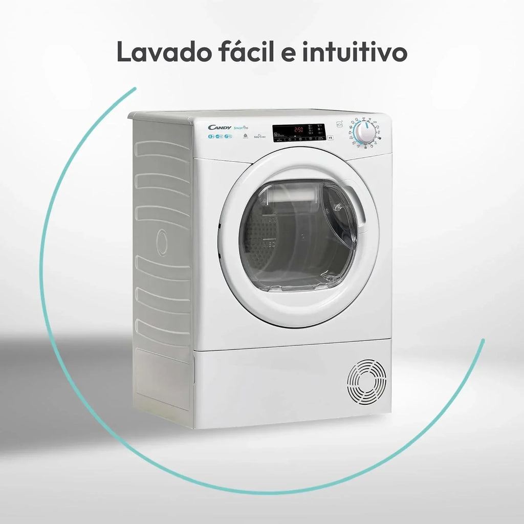 Candy Smart CS 14102DE/1-S, Máquina de Lavar 10 kg, 1400 RPM, Display e Controlo Digital, Tecnologia NFC, Assistente de Voz, 15 Ciclos, 5 Rápidos, Fácil Passar, Início Retardado 24H, Detetor de KG, 81 DB, Branco