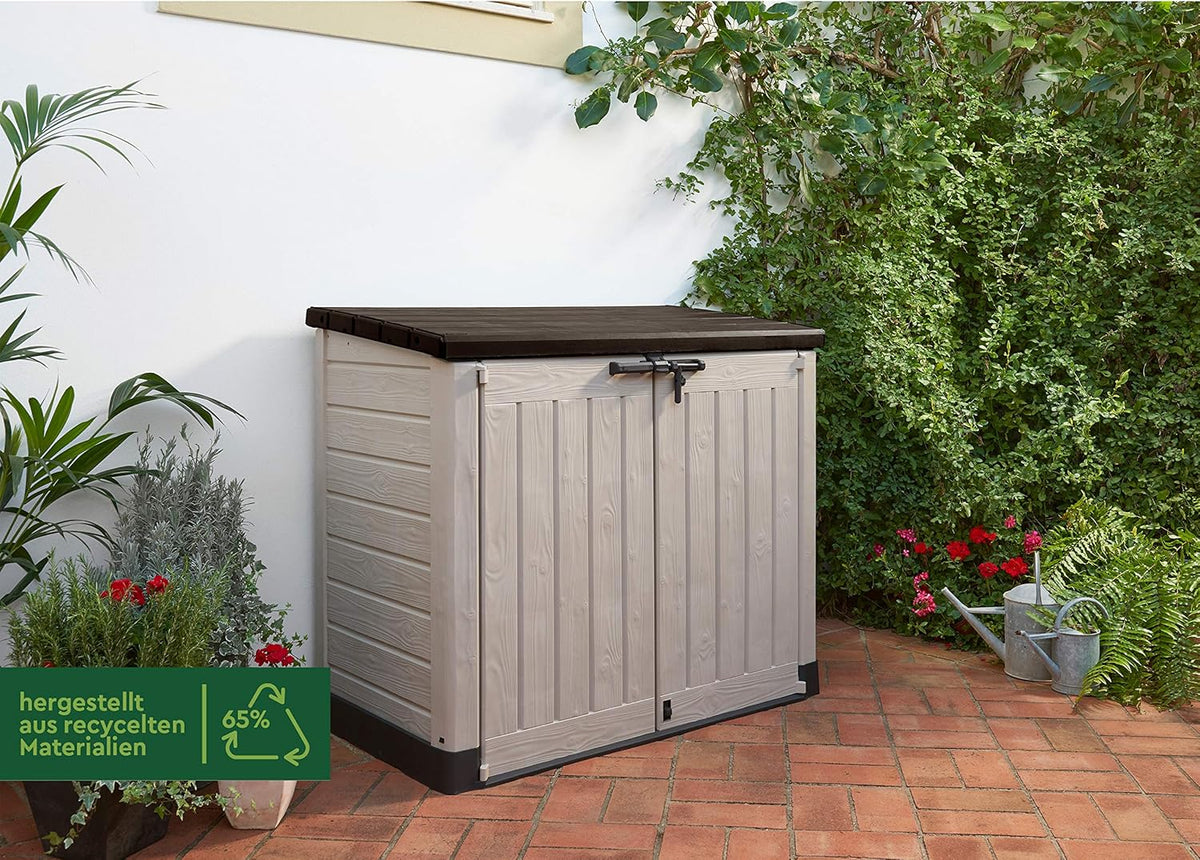 Keter Sio Max - Armário de Jardim Exterior, Capacidade 1200L, Cor Castanho-acinzentado/Bege, 145,5 x 125 x 82 cm