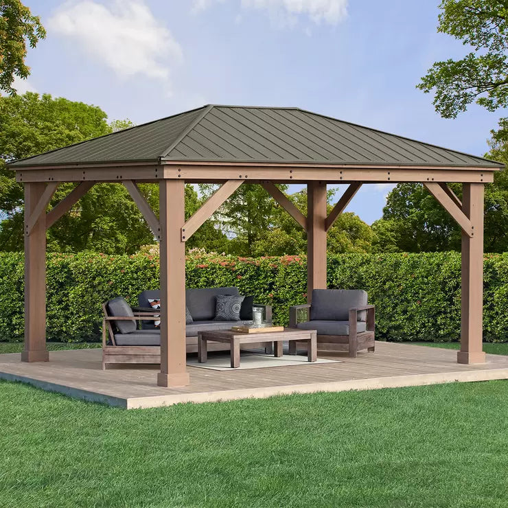 2026 Yardistry Gazebo de Madeira 3,7 x 4,9 m (12 x 16 pés) com Teto de Alumínio