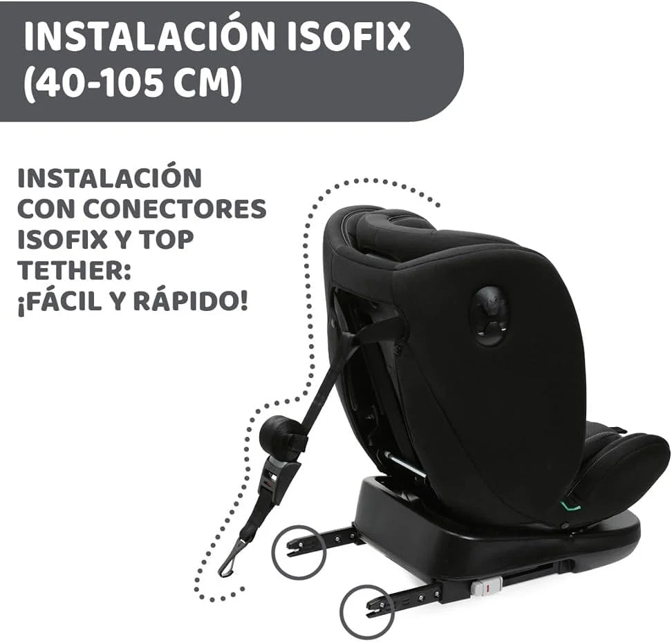 Chicco Unico EVO I'Size Classic, Cadeira Auto ISOFIX para Bebés e Crianças de 40 a 150 cm, Grupo 0123 Desde Recém-nascido até 12 Anos, Rotativa 360º, Redutor, Ajustável e Proteção Lateral, Preta