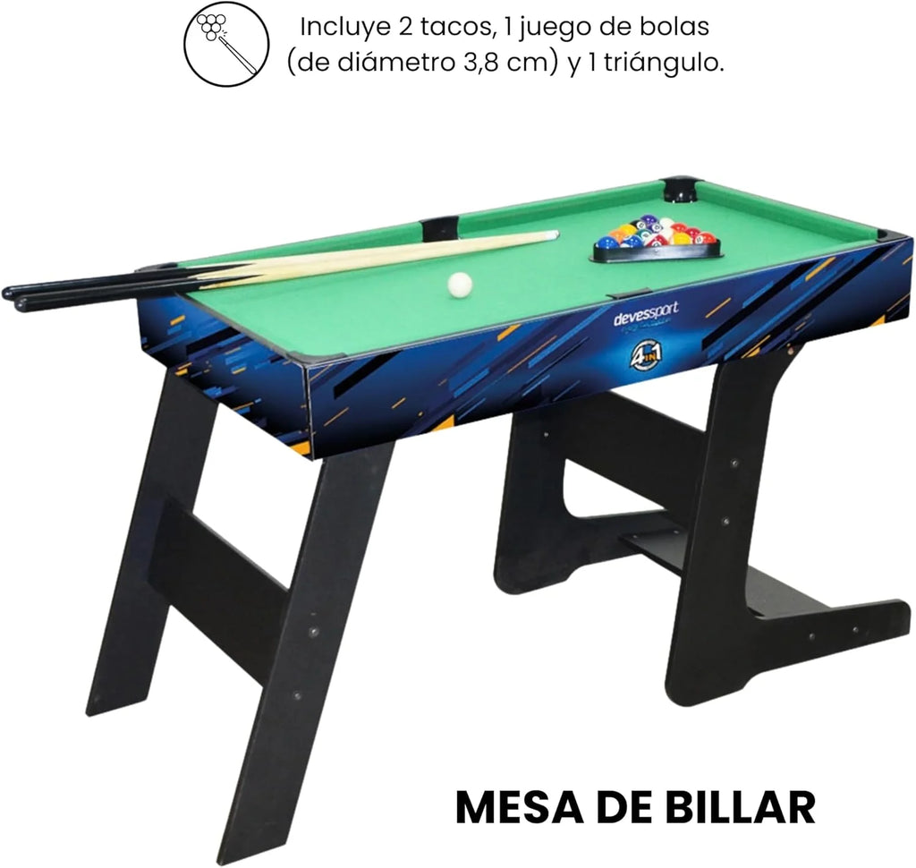 DEVESSPORT Multijogo Dobrável 4 em 1 Sport Arena | Pebolim, Bilhar, Air Hockey e Tênis de Mesa | Mesa de Jogos Dobrável com Acessórios Inclusos