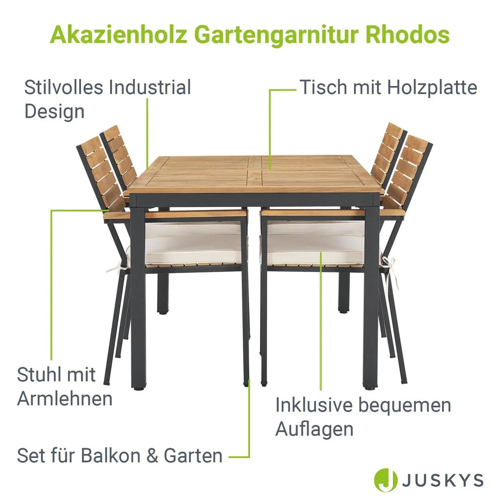 2025 Conjunto de jardim de madeira de acácia Rhodos – Elegância natural e conforto para 4 pessoas
