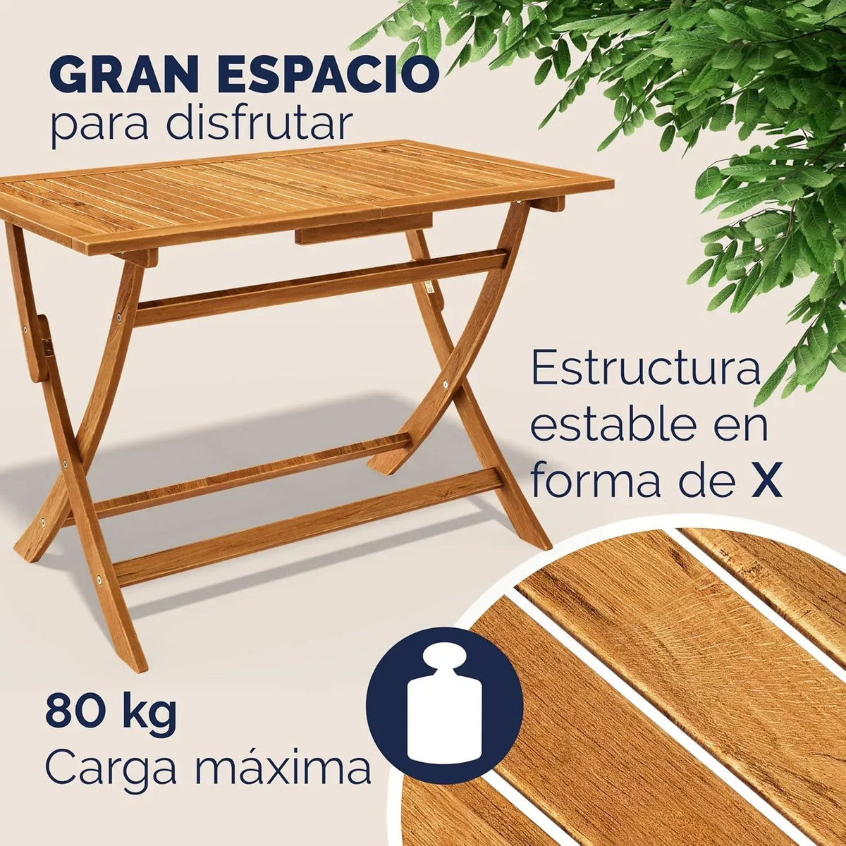 CASARIA® Conjunto de Mesa e 4 Cadeiras para Jardim Externo FSC® Madeira de Acácia Conjunto de Jantar Varanda Terraço Pátio 5 Peças Mesa Dobrável Assentos Braços Durável Resistente às Intempéries 120 x 70 cm