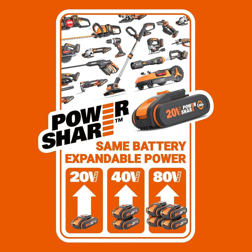 WORX Soprador e Aspirador de Folhas 40V Máx. 2x20V | WG583E | PowerShare | Inclui 2 Baterias e Carregador Duplo | 2 em 1 Sopra e Aspira – Saco de 35 L | Inclui Bocais | Leve