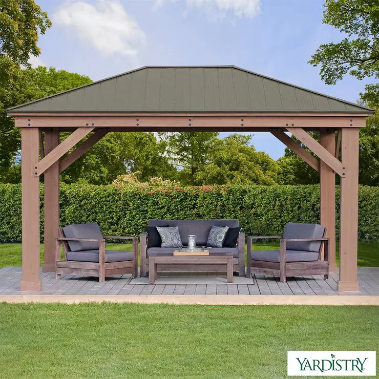 2026 Yardistry Gazebo de Madeira 3,7 x 4,9 m (12 x 16 pés) com Teto de Alumínio