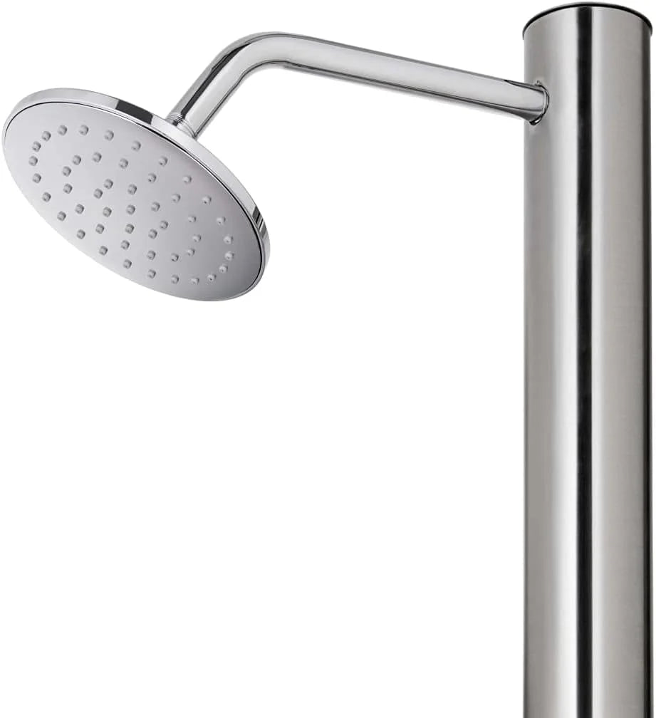 vidaXL Ducha de Jardim Torneira Suporte Pátio Exterior Piscina Praia Chuveiro de Mão Torre Solar Camping Ar Livre Moderno Aço Inoxidável 215 cm