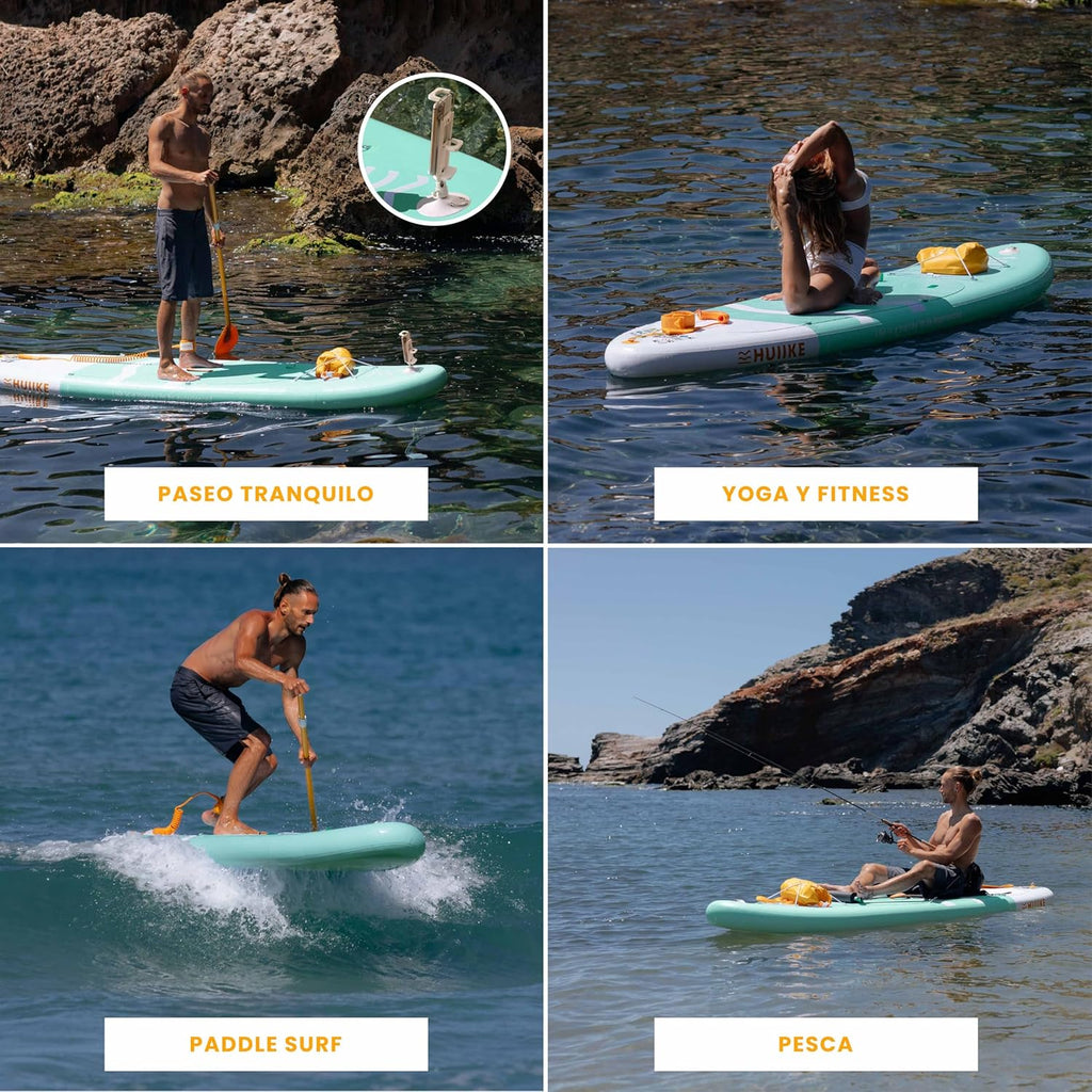 HUIIKE Prancha de Paddle Surf Insuflável com Acessórios Incluídos, Remo, Quilha, Inflador. Stand Up Paddle Board com Grande Estabilidade e Resistência. 305 x 84 x 15 cm, Suporta até 130 kg